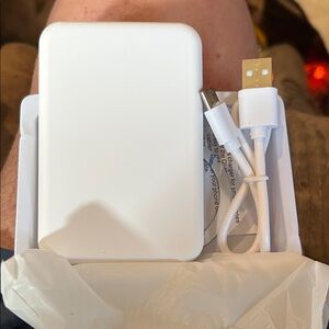 Portable White Power Bank with USB Cable
